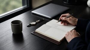 転職活動の予定を手帳で整理する様子